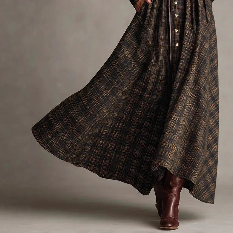 ORTEGA Y GASSET | VESTIDO LARGO CAMISERO DE CUADROS.