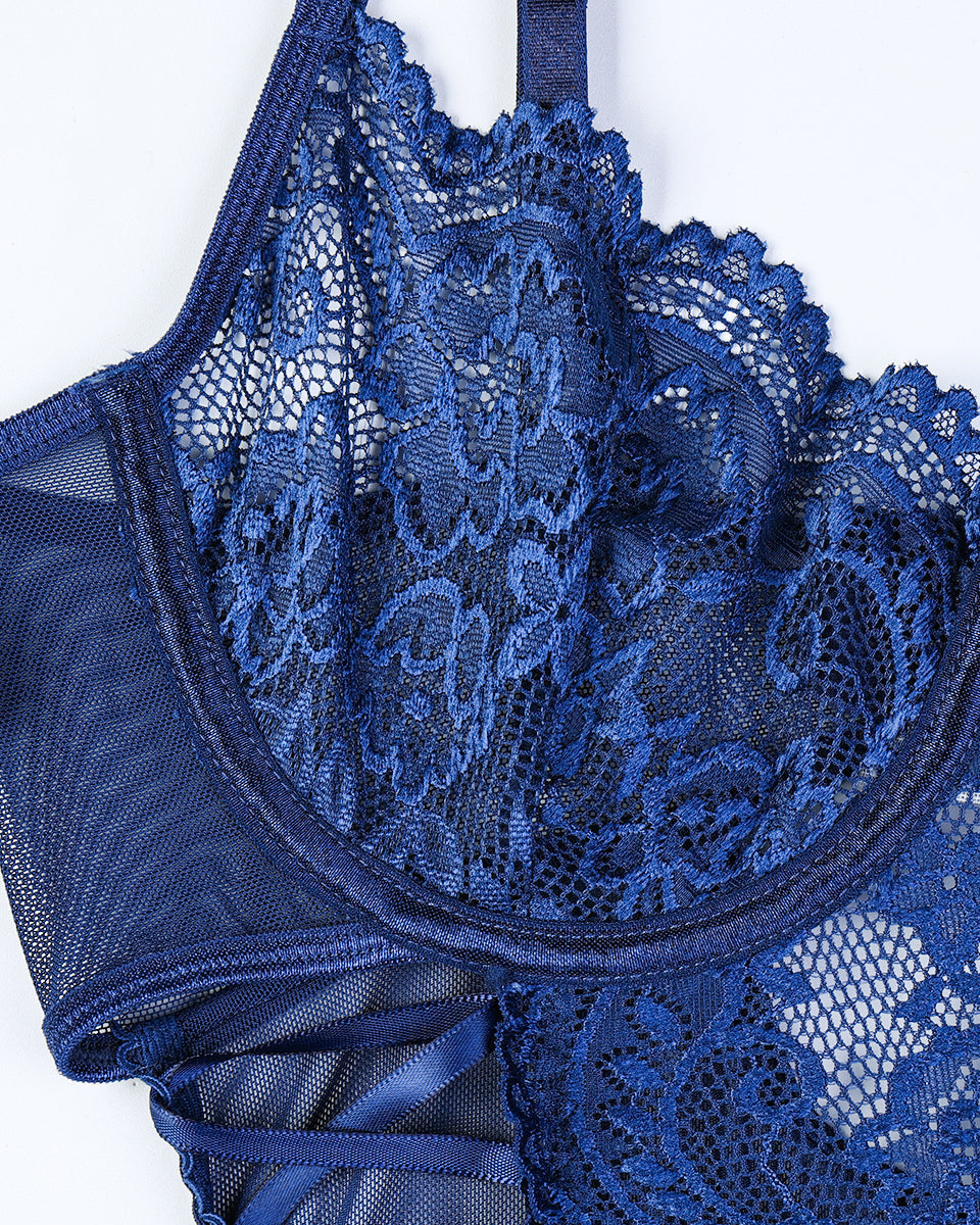 Body de encaje floral transparente con lazo lateral Criss