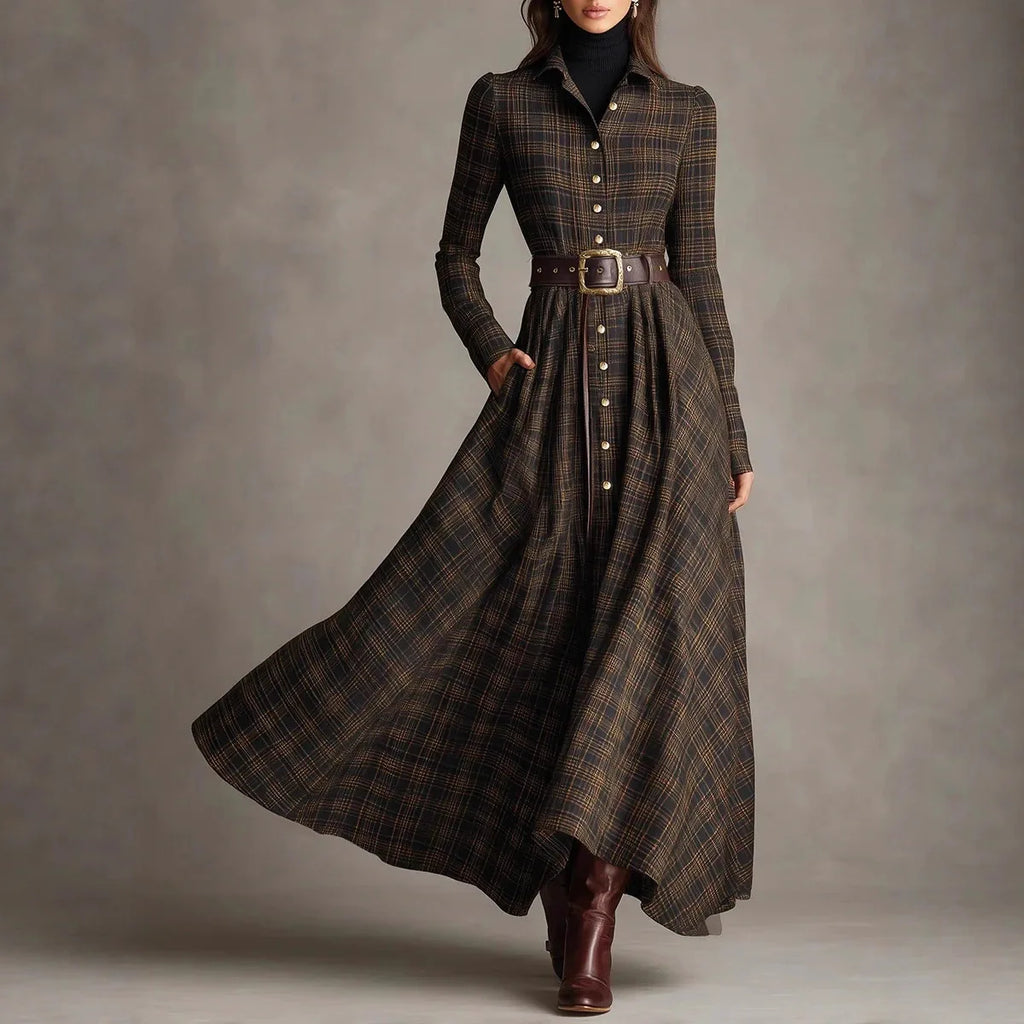 ORTEGA Y GASSET | VESTIDO LARGO CAMISERO DE CUADROS.