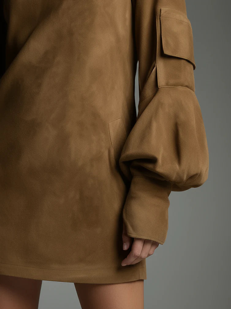 EPOCA DORADA |  MINIVESTIDO HOLGADO DE ANTE CON CUELLO ALTO